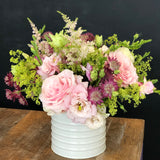 Charming Enamel Tin Filled with Flowers - Pinks